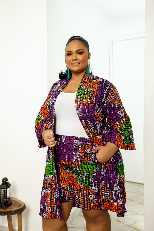 Myka African print kimono and shorts set