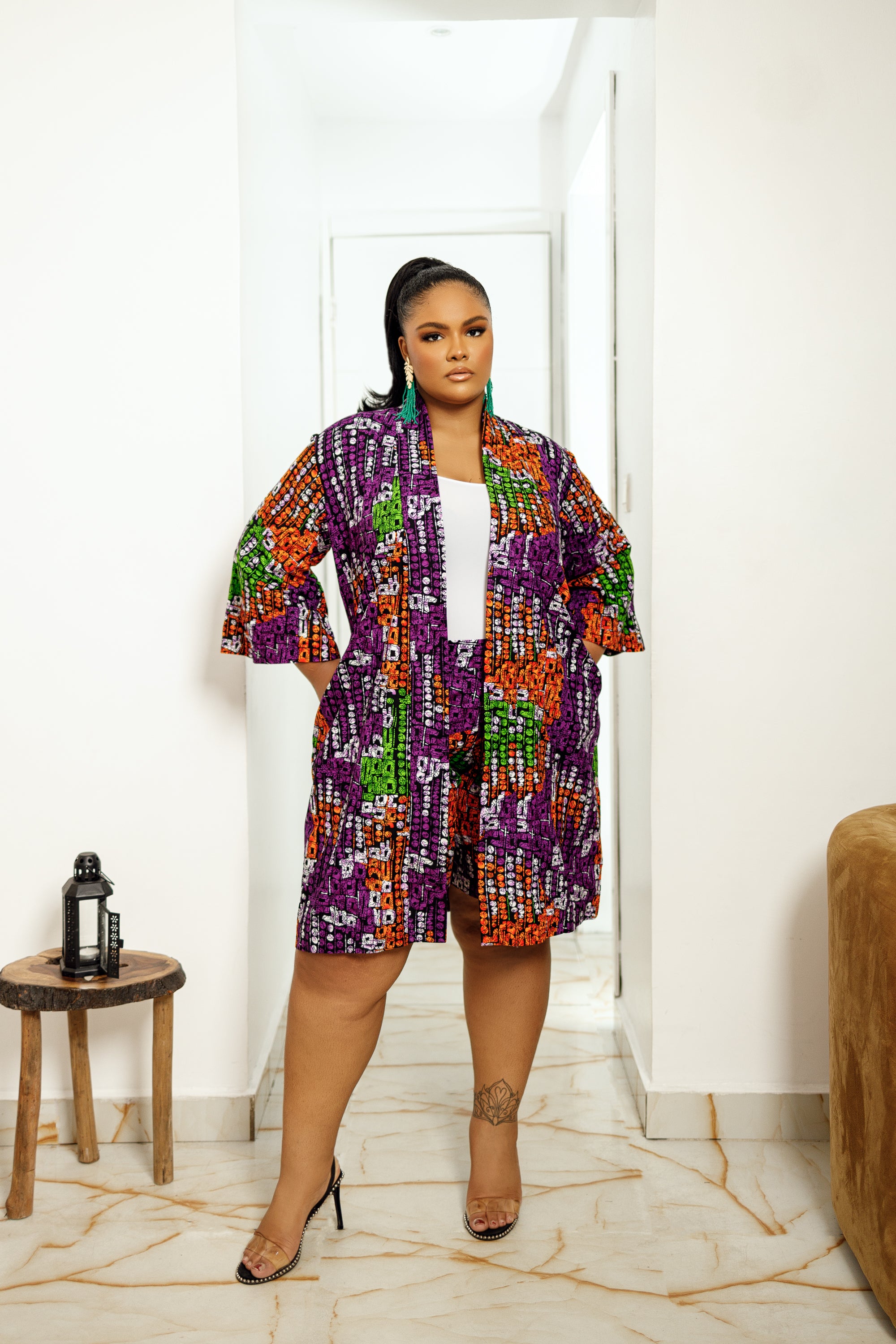 MYKA AFRICAN PRINT KIMONO SHORTS SET