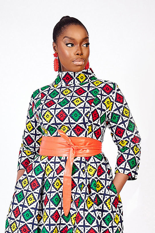 african print midi dress