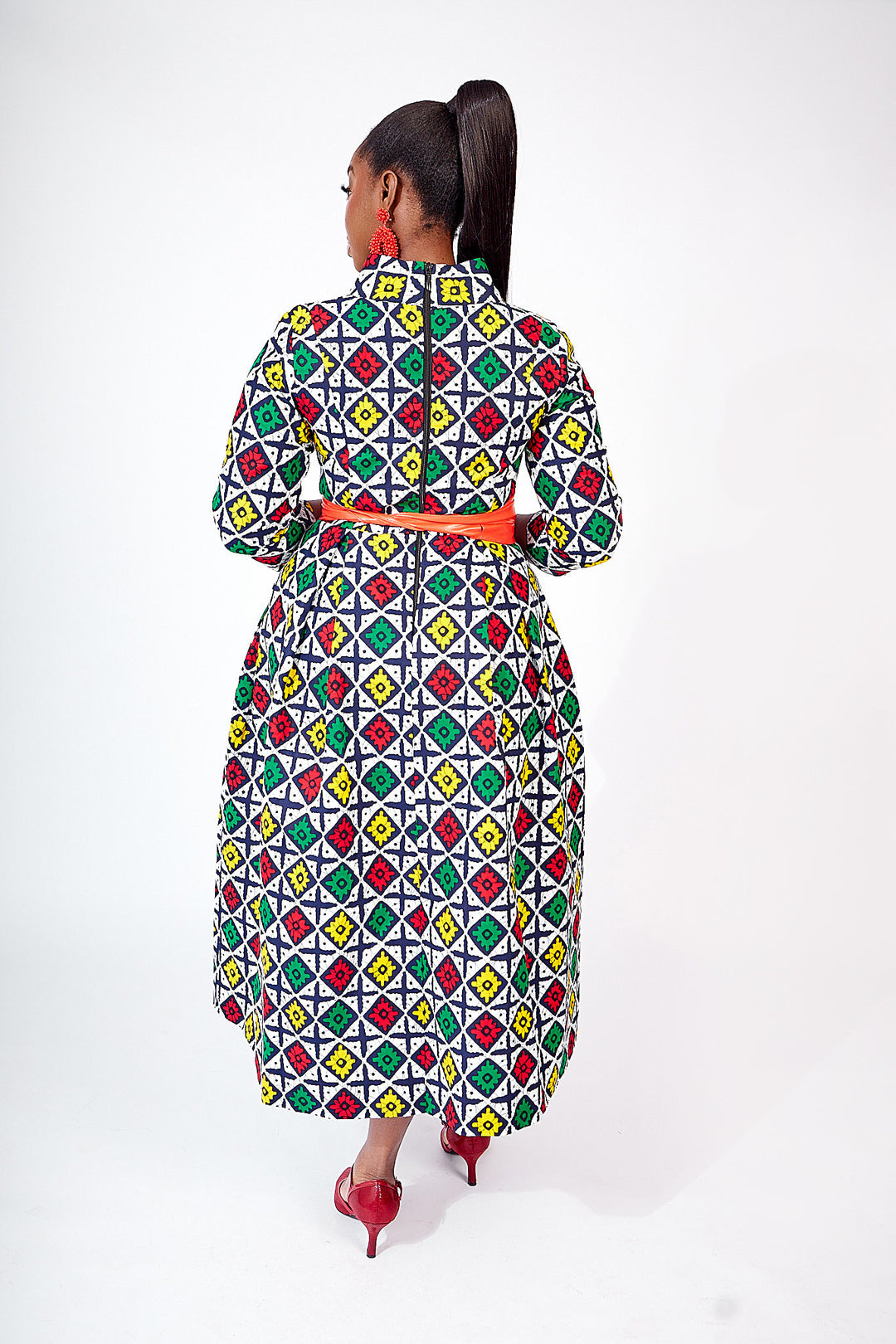 african print midi dress