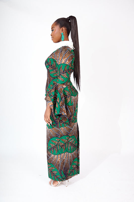 african print maxi dress with long sleeves