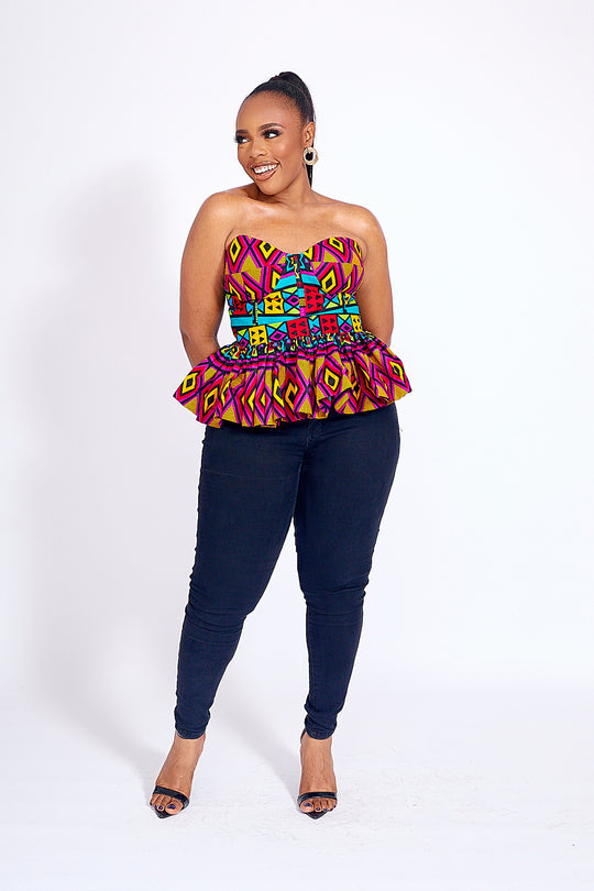 African Print Fade Bustier Top