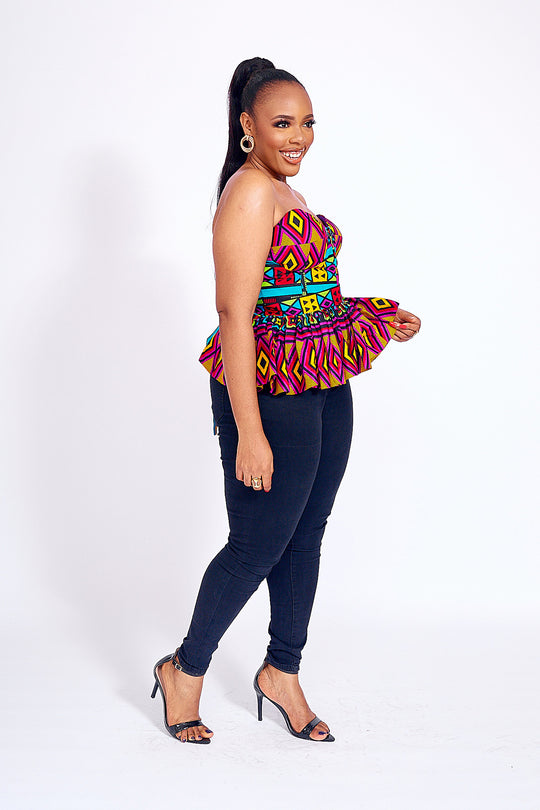 African Print Fade Bustier Top