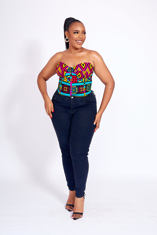 African Print Fade Bustier Top