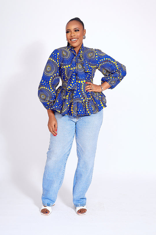 African print peplum Blouse