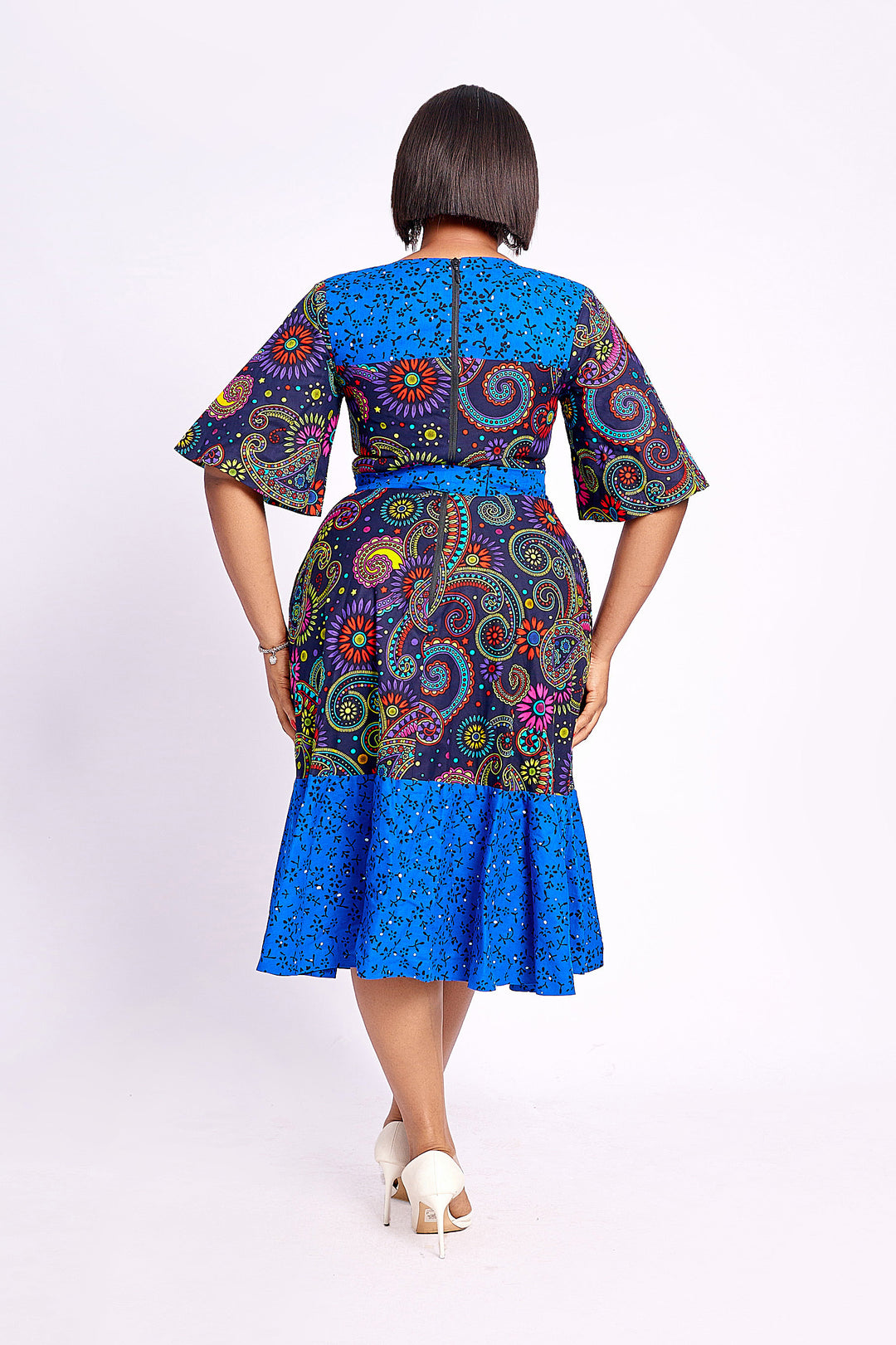 African Print Zahra Midi Dress (Blue)