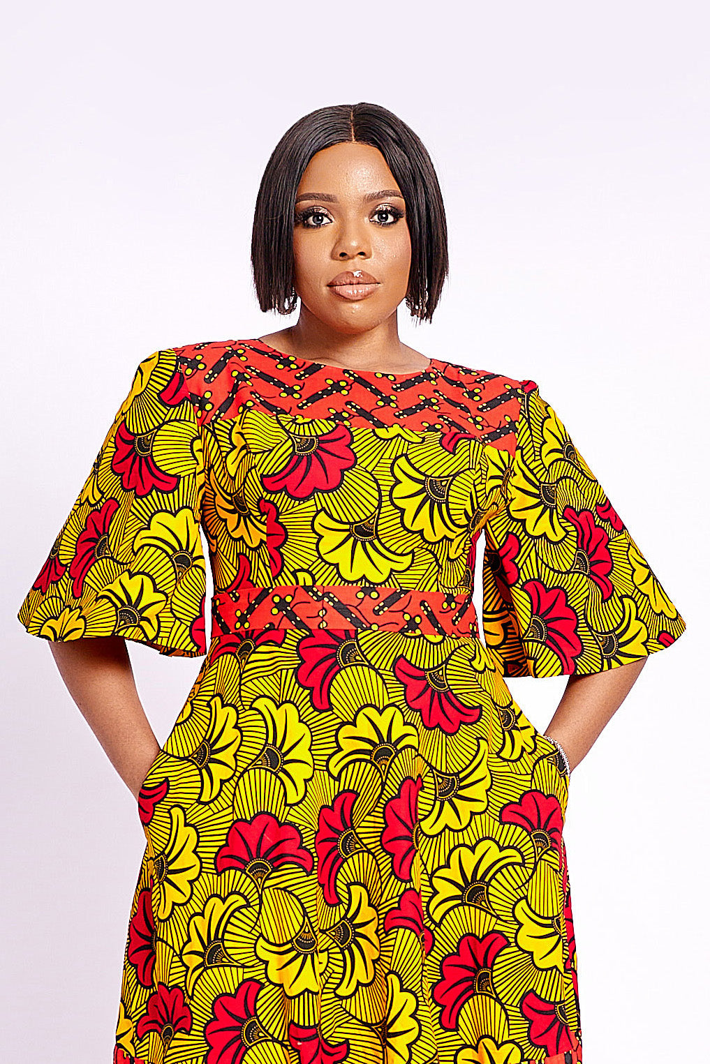 African Print Zahra Midi Dress (Yellow)