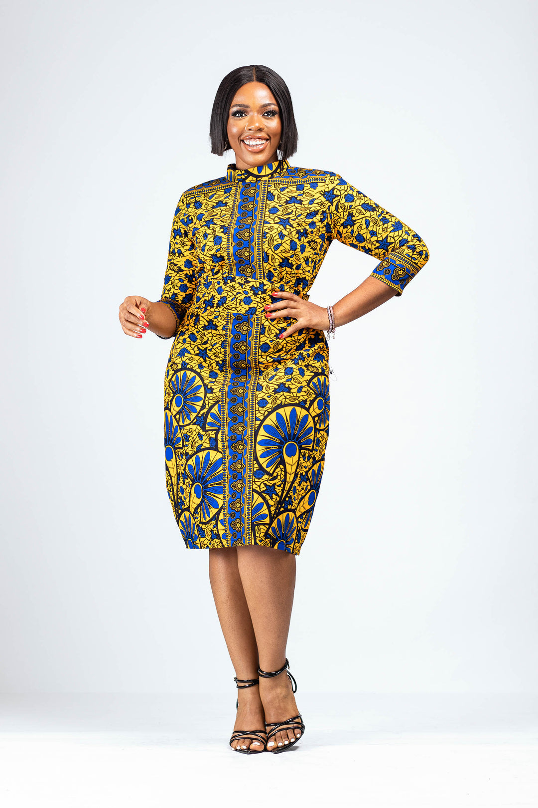 African Print Amina Midi Dress (Yellow) 